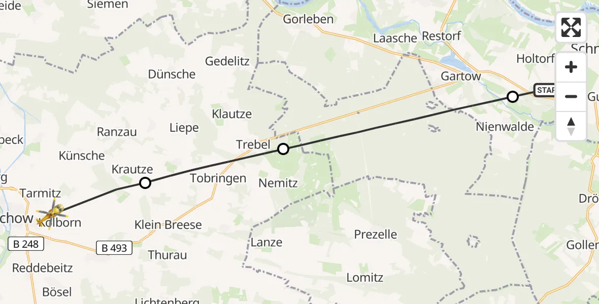 Flugroute Rettungshubschrauber Schnackenburg - Lüchow (Wendland), 30 Mai 2026, 15:21