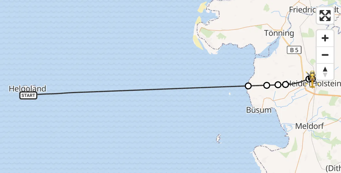 Flugroute Rettungshubschrauber North Sea - Heide, 30 Mai 2026, 15:22