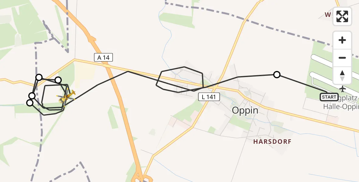 Flugroute Rettungshubschrauber Halle-Oppin Flugplatz - Landsberg, 30 Mai 2026, 15:37