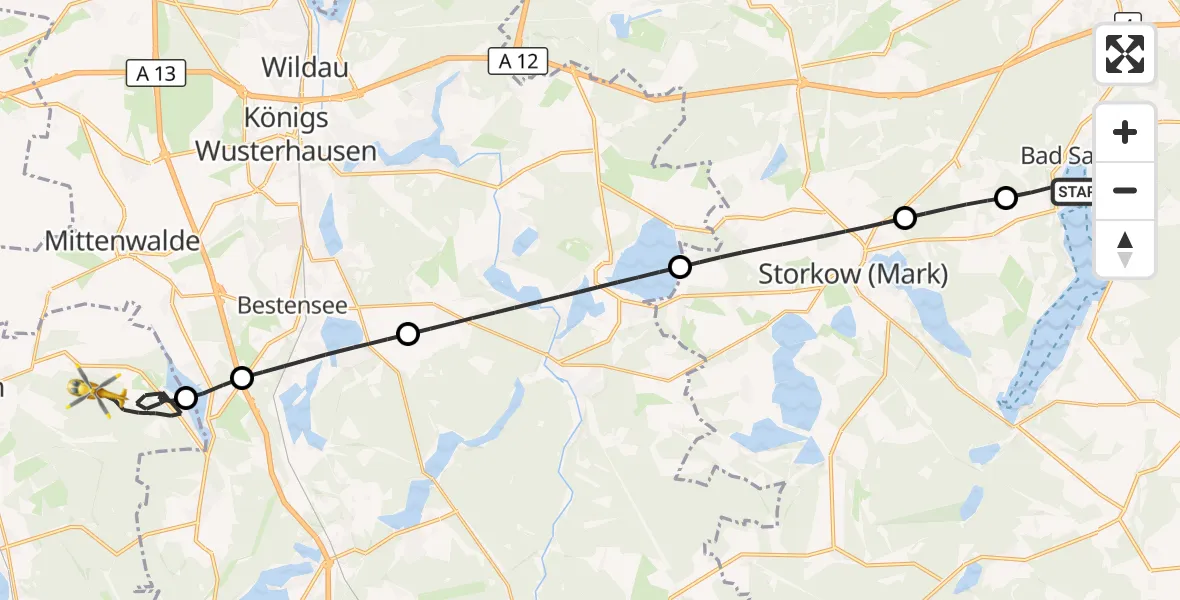 Flugroute Rettungshubschrauber Bad Saarow - Zossen, 30 Mai 2026, 15:39