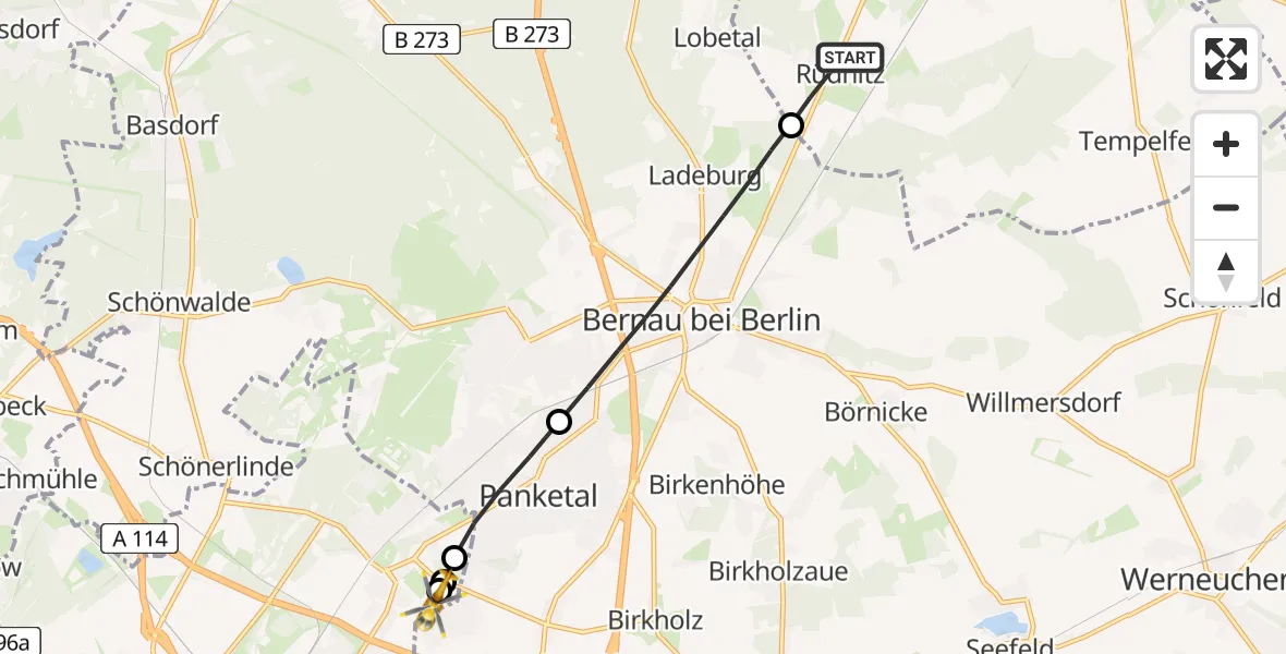 Flugroute Rettungshubschrauber Rüdnitz - Helios Clinic Berlin-Buch, 30 Mai 2026, 15:41
