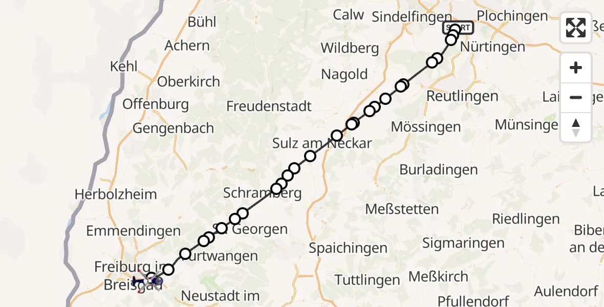 Flugroute Polizeihubschrauber Flughafen Stuttgart - Freiburg im Breisgau, 30 Mai 2026, 15:42