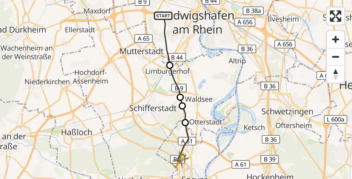 Flugroute Rettungshubschrauber Ludwigshafen am Rhein - Speyer, 30 Mai 2026, 15:46