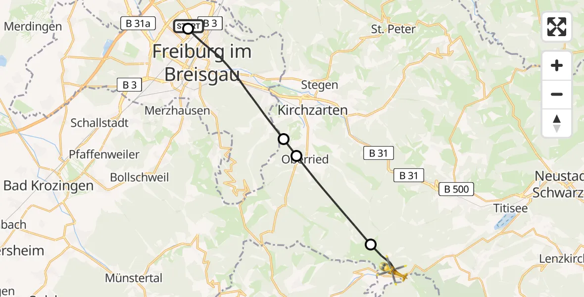 Flugroute Rettungshubschrauber Freiburg im Breisgau Flugplatz - Feldberg (Schwarzwald), 30 Mai 2026, 15:48