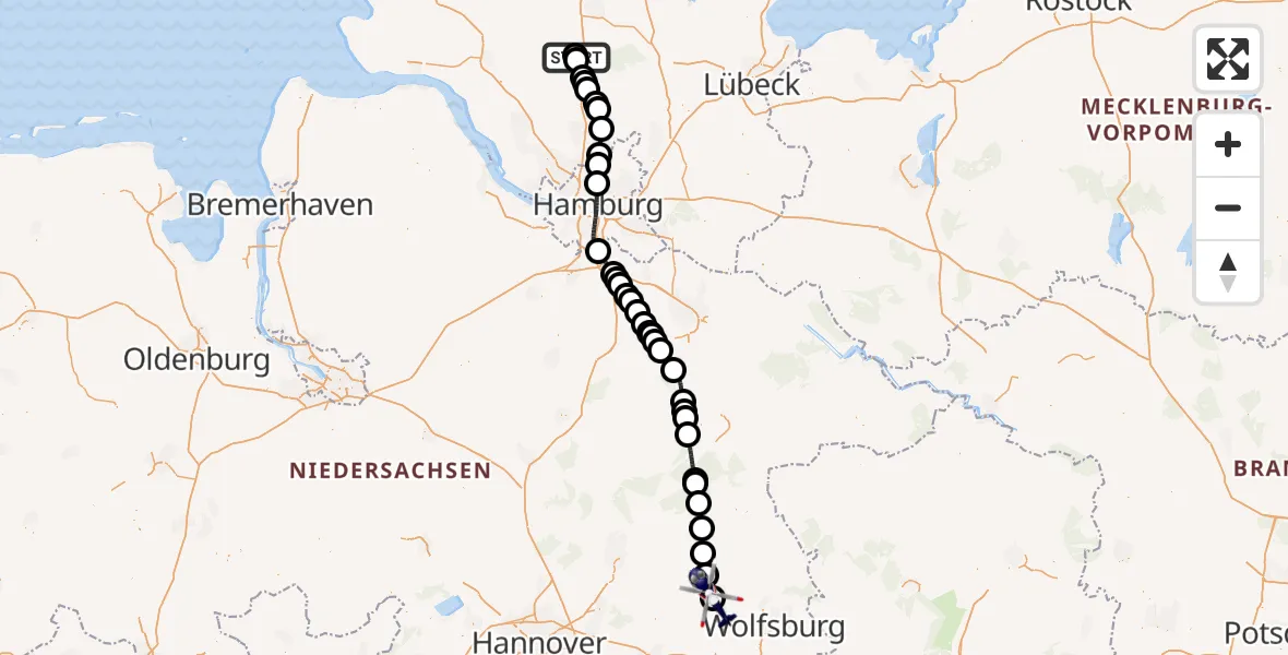 Flugroute Polizeihubschrauber Bad Bramstedt Hubschrauberlandeplatz - Gifhorn Bundespolizei Hubschrauberlandeplatz, 30 Mai 2026, 15:49