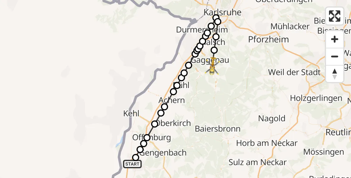 Flugroute Rettungshubschrauber Lahr Flughafen - Gernsbach, 30 Mai 2026, 15:51