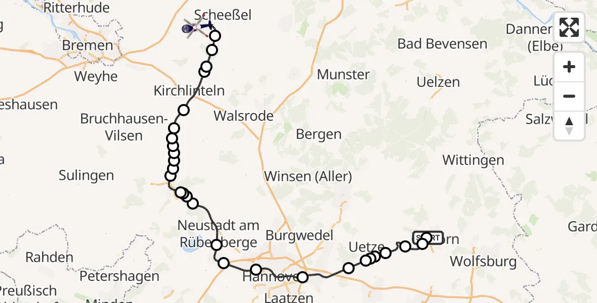 Flugroute Polizeihubschrauber Gifhorn Bundespolizei Hubschrauberlandeplatz - Rotenburg (Wümme), 30 Mai 2026, 15:51