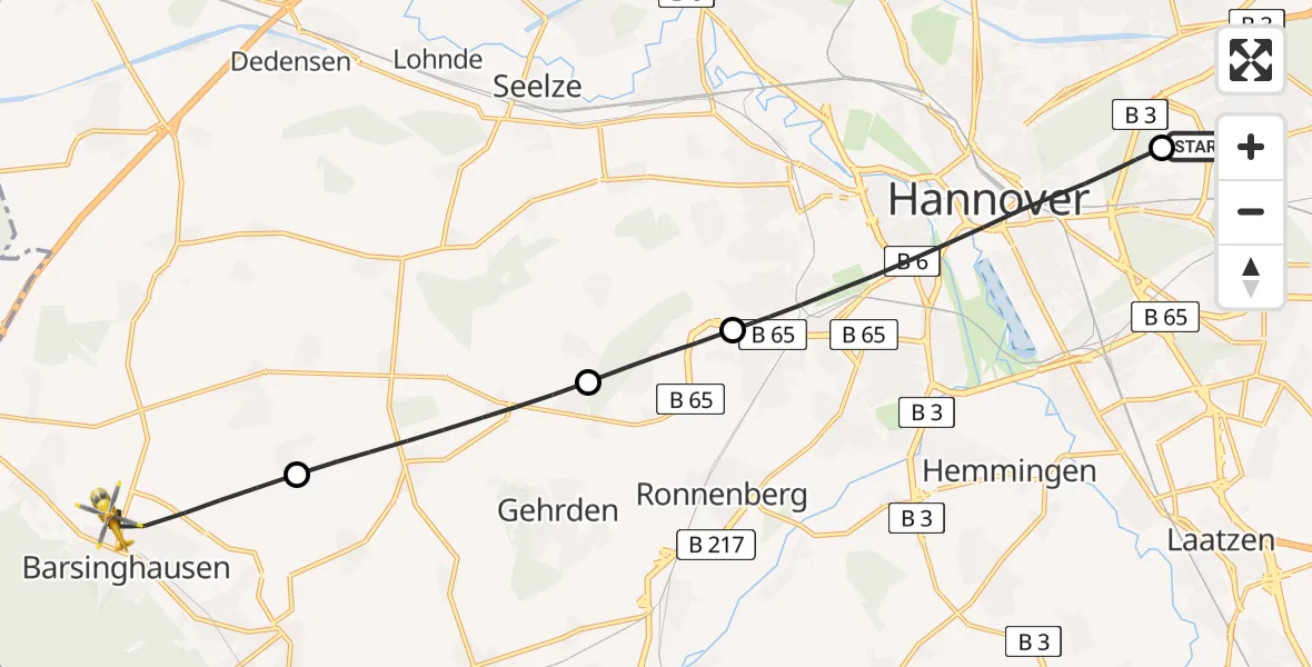 Flugroute Rettungshubschrauber Hannover Luftrettung Hubschrauberlandeplatz (Christoph 4) - Barsinghausen, 30 Mai 2026, 15:55
