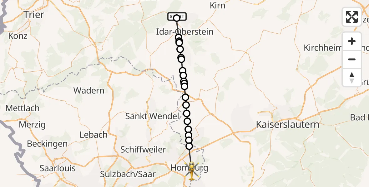 Flugroute Rettungshubschrauber Veitsrodt - Homburg, 30 Mai 2026, 15:59