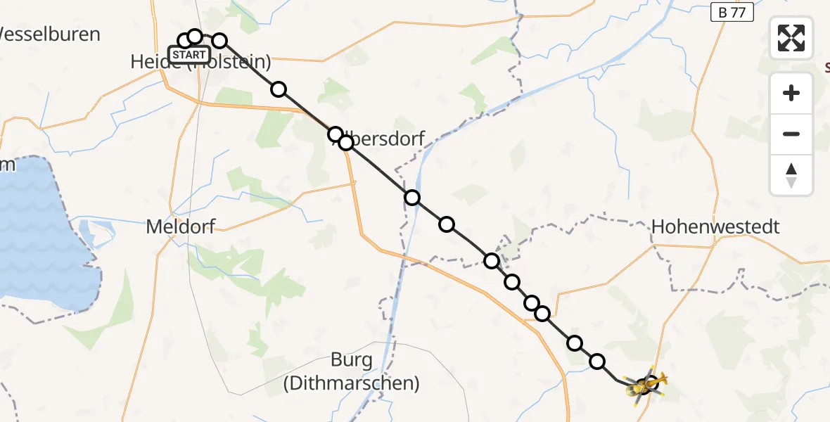 Flugroute Rettungshubschrauber Heide - Itzehoe Hungriger Wolf Flugplatz, 30 Mai 2026, 16:05