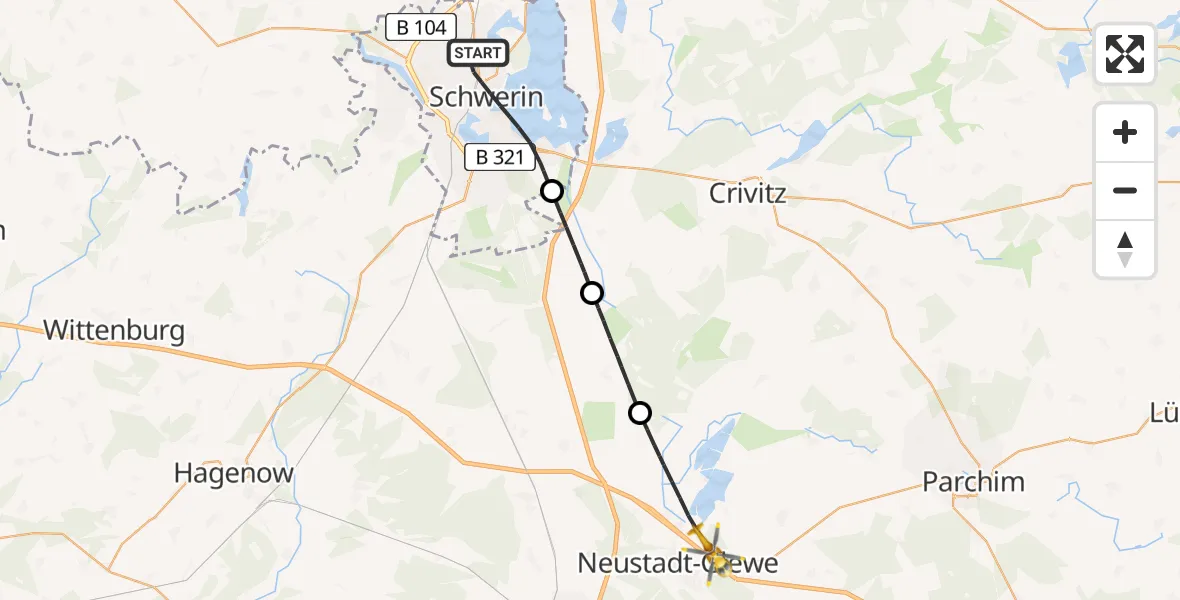 Flugroute Rettungshubschrauber Schwerin - Neustadt-Glewe, 30 Mai 2026, 16:25