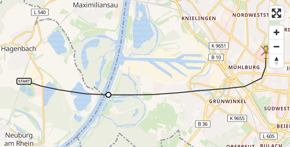 Flugroute Rettungshubschrauber Hagenbach - Karlsruhe, 30 Mai 2026, 16:26