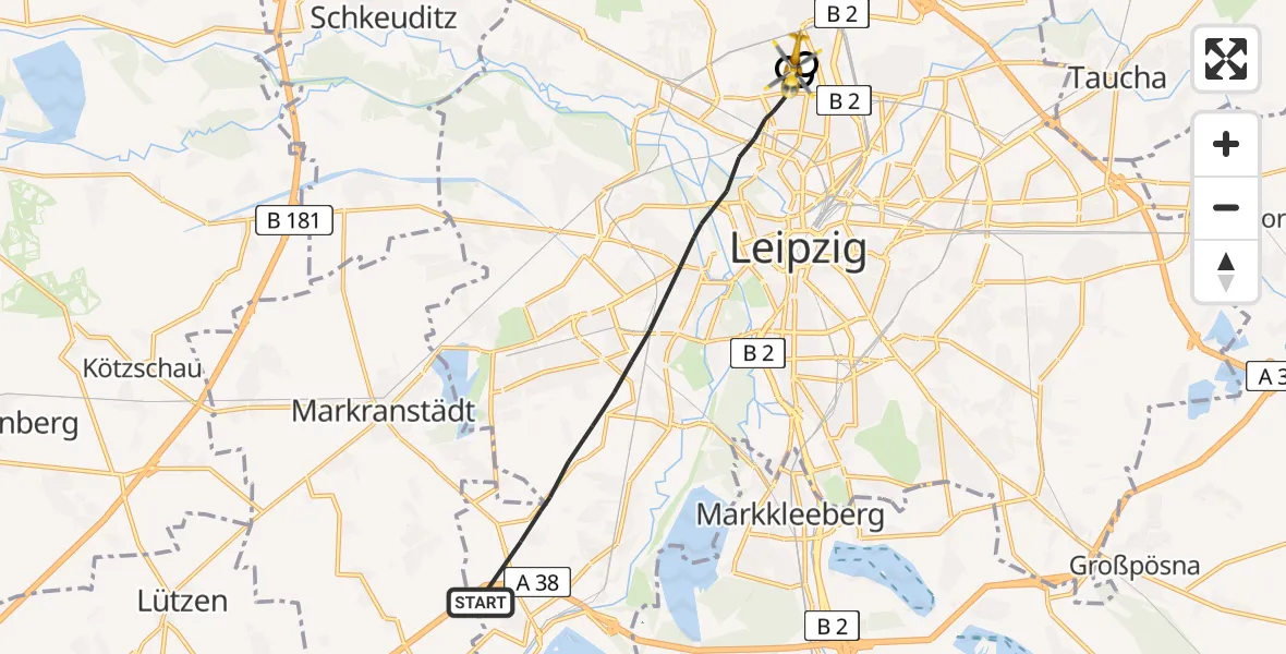 Flugroute Rettungshubschrauber Leipzig - Sankt Georg Hospital Leipzig Reserve, 30 Mai 2026, 16:34