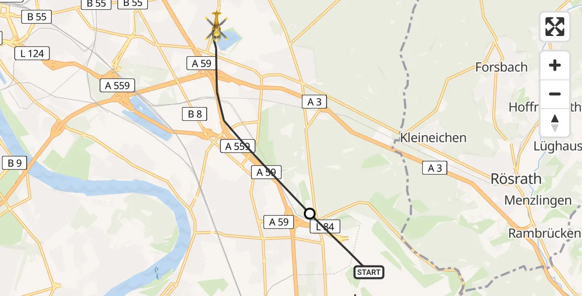 Flugroute Rettungshubschrauber Köln Bonn Flughafen - Köln, 30 Mai 2026, 16:45