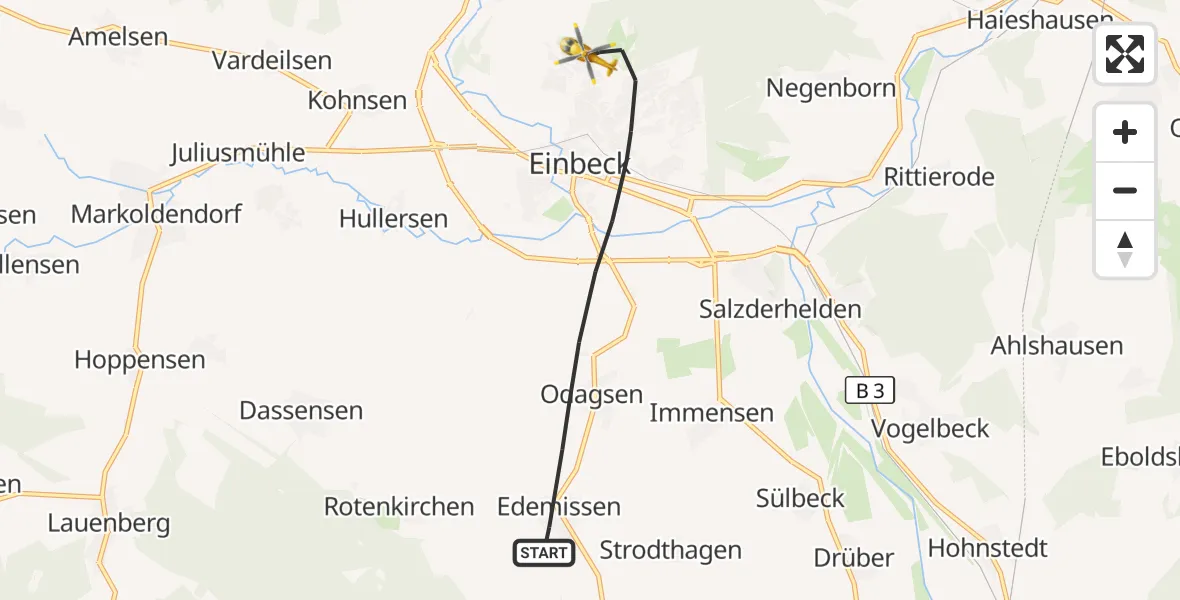 Flugroute Rettungshubschrauber Einbeck - Einbeck, 30 Mai 2026, 16:54