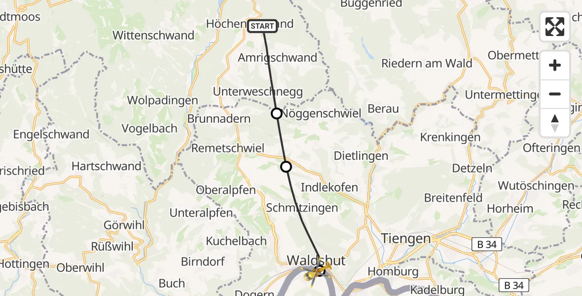 Flugroute Rettungshubschrauber Höchenschwand - Full-Reuenthal, 30 Mai 2026, 16:56