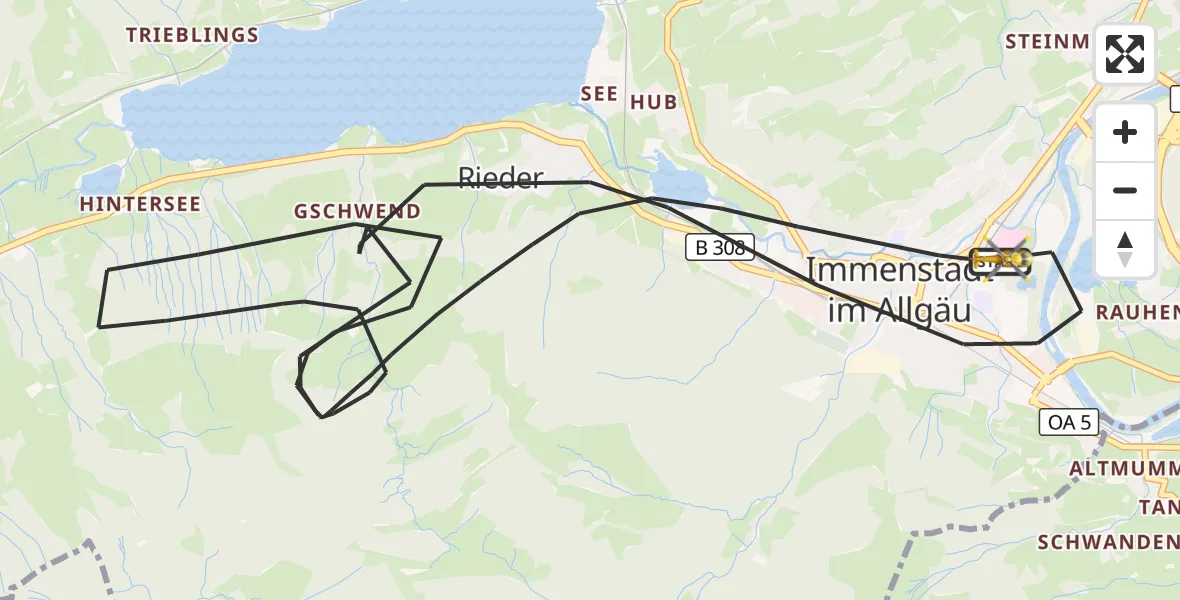 Flugroute Rettungshubschrauber Immenstadt i.Allgäu - Immenstadt i.Allgäu, 30 Mai 2026, 16:59