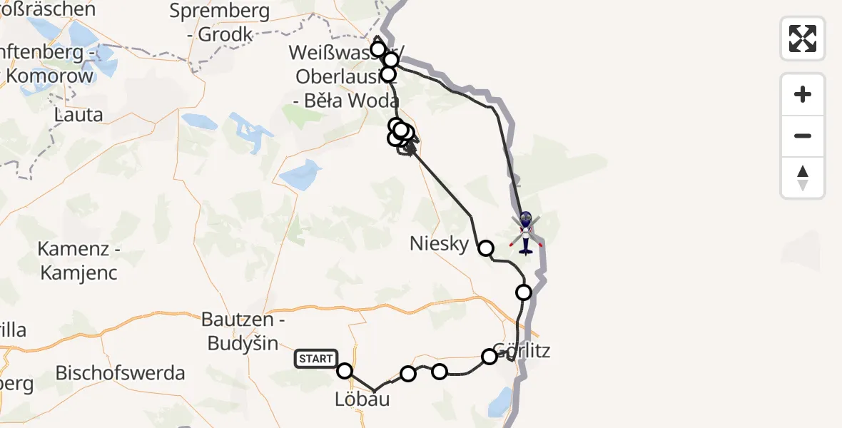Flugroute Polizeihubschrauber Hochkirch - Rothenburg/O.L., 30 Mai 2026, 17:00