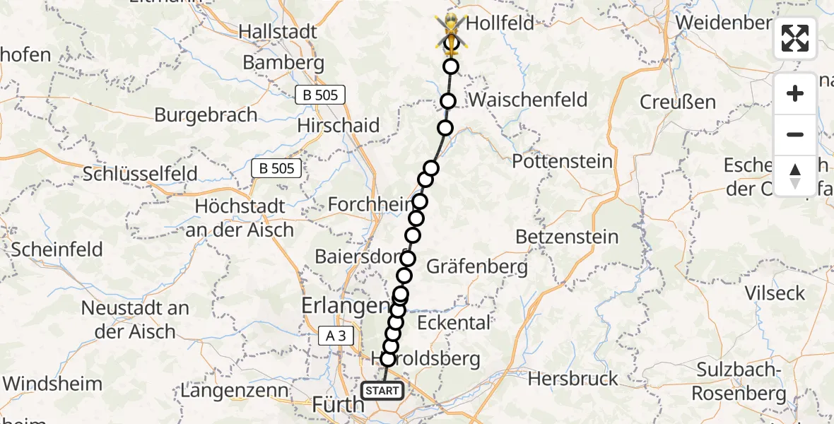Flugroute Ambulanzhubschrauber Flughafen Nuremberg - Königsfeld, 30 Mai 2026, 17:06