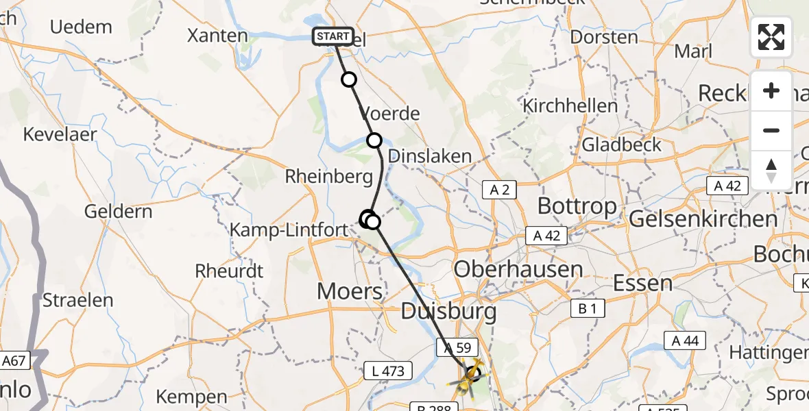 Flugroute Rettungshubschrauber Wesel - Duisburg Air Rescue Hubschrauberlandeplatz (Christoph 9), 30 Mai 2026, 17:09