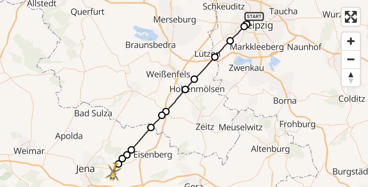 Flugroute Rettungshubschrauber Leipzig - Schöngleina, 30 Mai 2026, 17:10