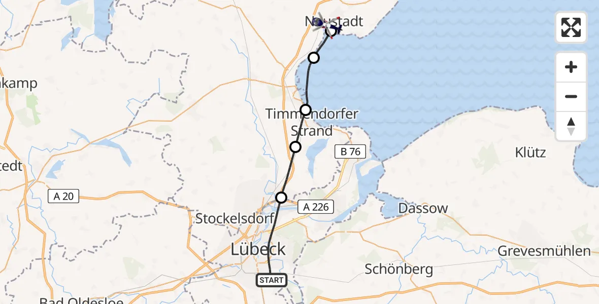 Flugroute Polizeihubschrauber Lübeck - Neustadt in Holstein, 30 Mai 2026, 17:11