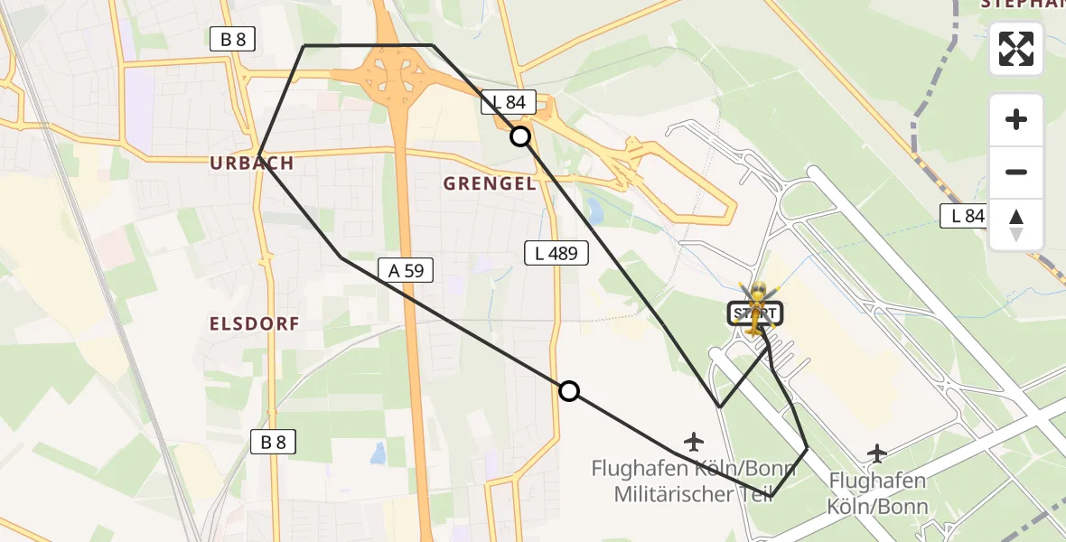 Flugroute Rettungshubschrauber Köln Bonn Flughafen - Köln Bonn Flughafen, 30 Mai 2026, 17:11