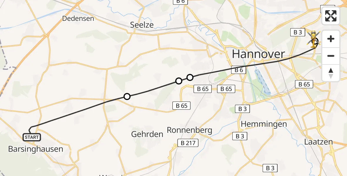 Flugroute Rettungshubschrauber Barsinghausen - Hannover Luftrettung Hubschrauberlandeplatz (Christoph 4), 30 Mai 2026, 17:12