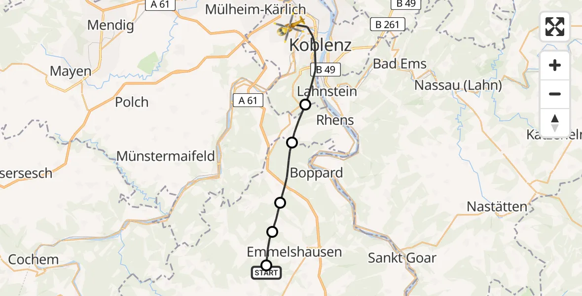 Flugroute Rettungshubschrauber Thörlingen - Koblenz, 30 Mai 2026, 17:17