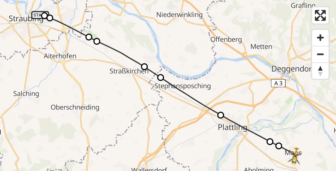 Flugroute Rettungshubschrauber Sankt Elisabeth Hospital Straubing - Moos, 30 Mai 2026, 17:18