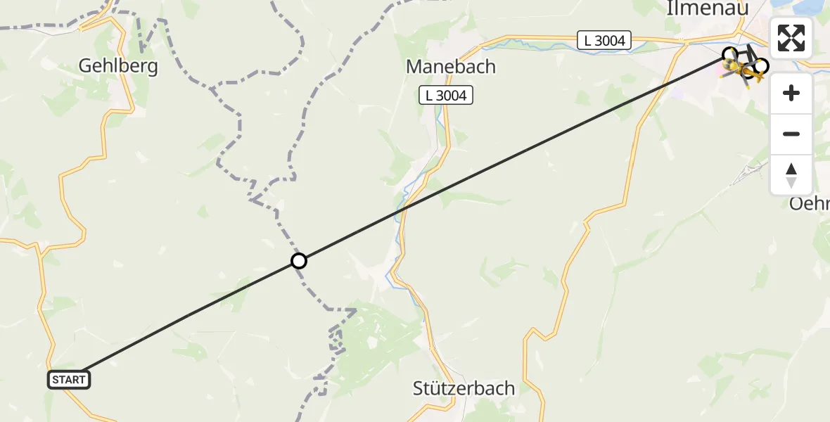 Flugroute Rettungshubschrauber Suhl - Ilm-Kreis-Kliniken Arnstadt-Ilmenau Hubschrauberlandeplatz, 30 Mai 2026, 17:29
