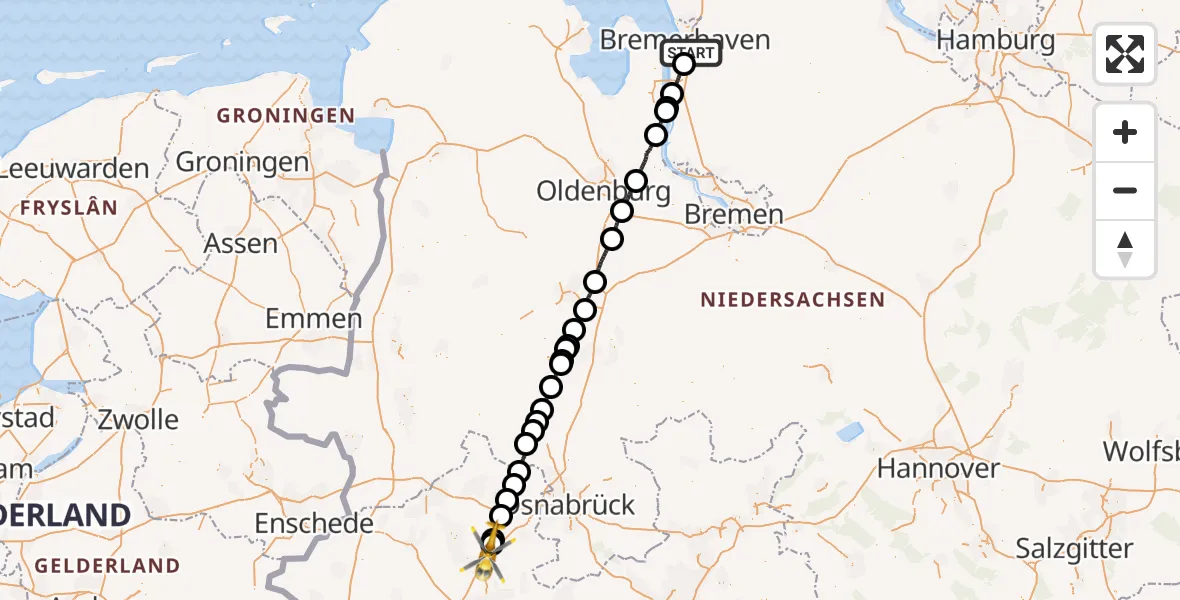 Flugroute Rettungshubschrauber Bremerhaven - Münster Osnabrück Flughafen, 30 Mai 2026, 17:40