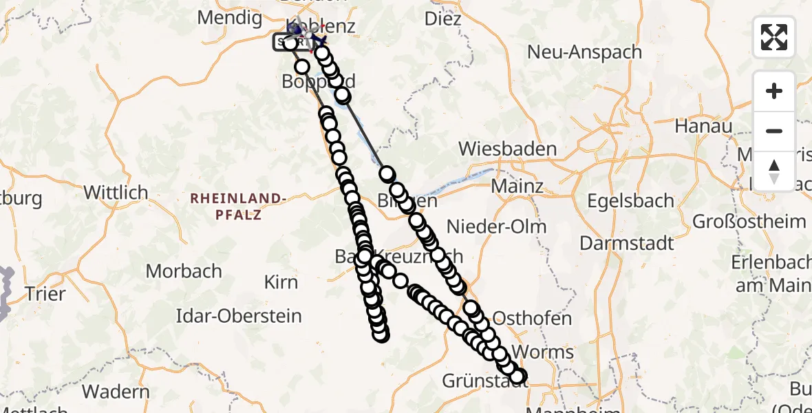 Flugroute Polizeihubschrauber Winningen - Koblenz, 30 Mai 2026, 17:42