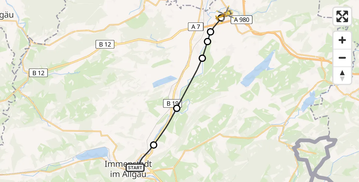 Flugroute Rettungshubschrauber Immenstadt i.Allgäu - Kempten-Durach Flugplatz, 30 Mai 2026, 17:44