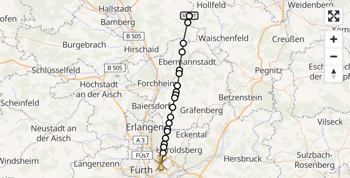 Flugroute Ambulanzhubschrauber Königsfeld - Flughafen Nuremberg, 30 Mai 2026, 17:54