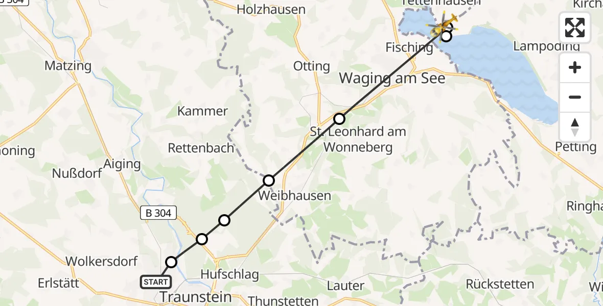 Flugroute Rettungshubschrauber Traunstein Hospital - Kirchanschöring, 30 Mai 2026, 17:56
