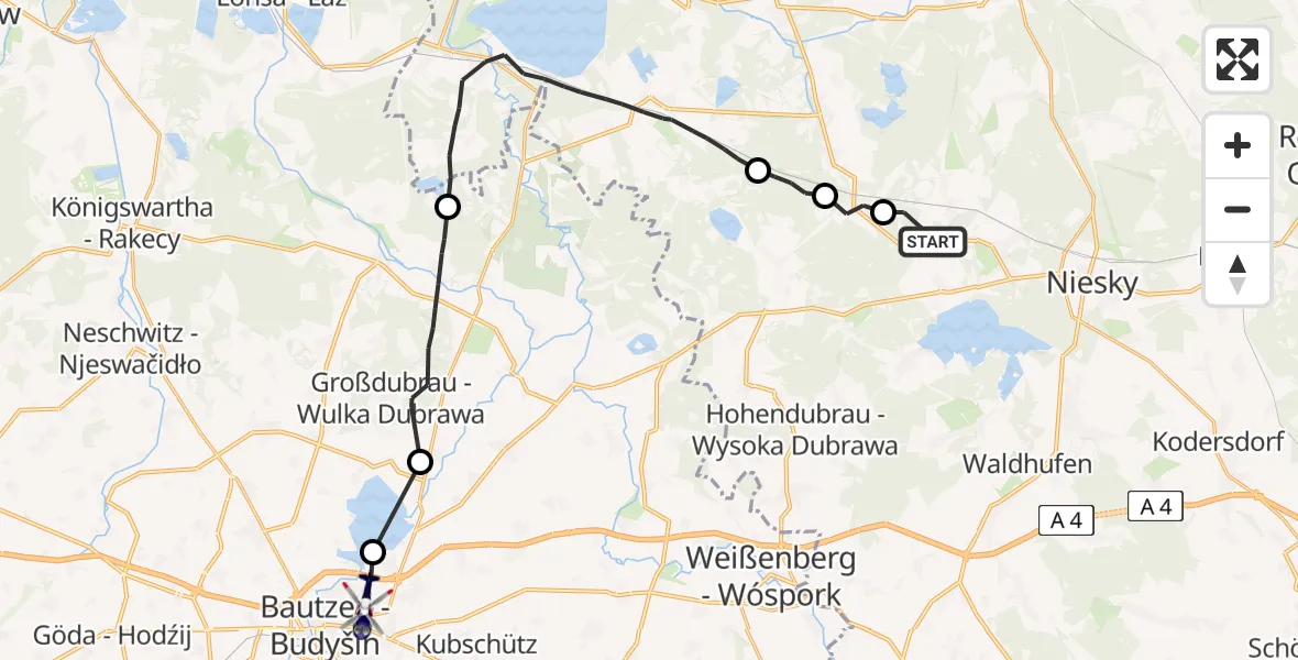 Flugroute Polizeihubschrauber Quitzdorf am See - Bautzen, 30 Mai 2026, 18:04