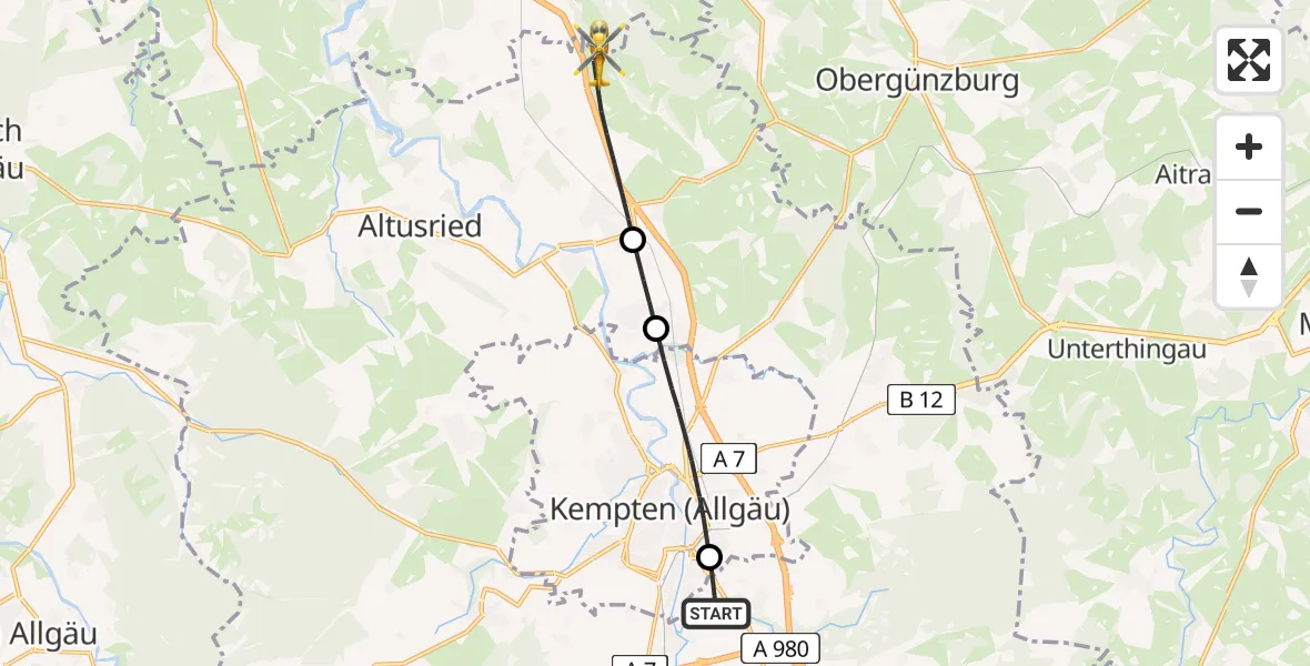 Flugroute Rettungshubschrauber Durach - Dietmannsried, 30 Mai 2026, 18:06