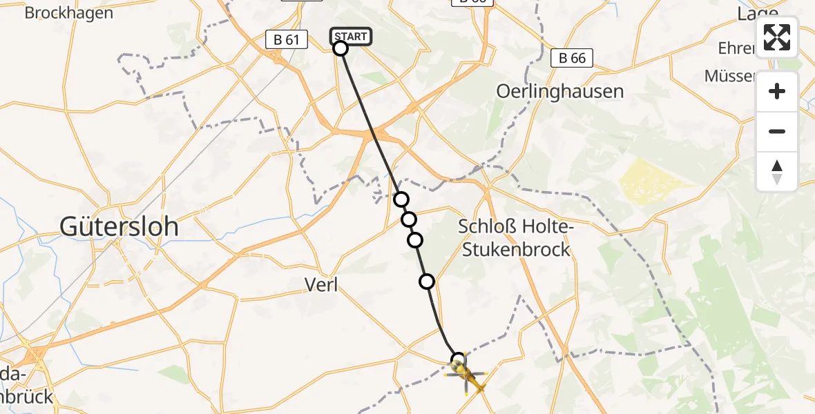 Flugroute Rettungshubschrauber Luftrettungszentrum Bielefeld - Hövelhof, 30 Mai 2026, 18:18
