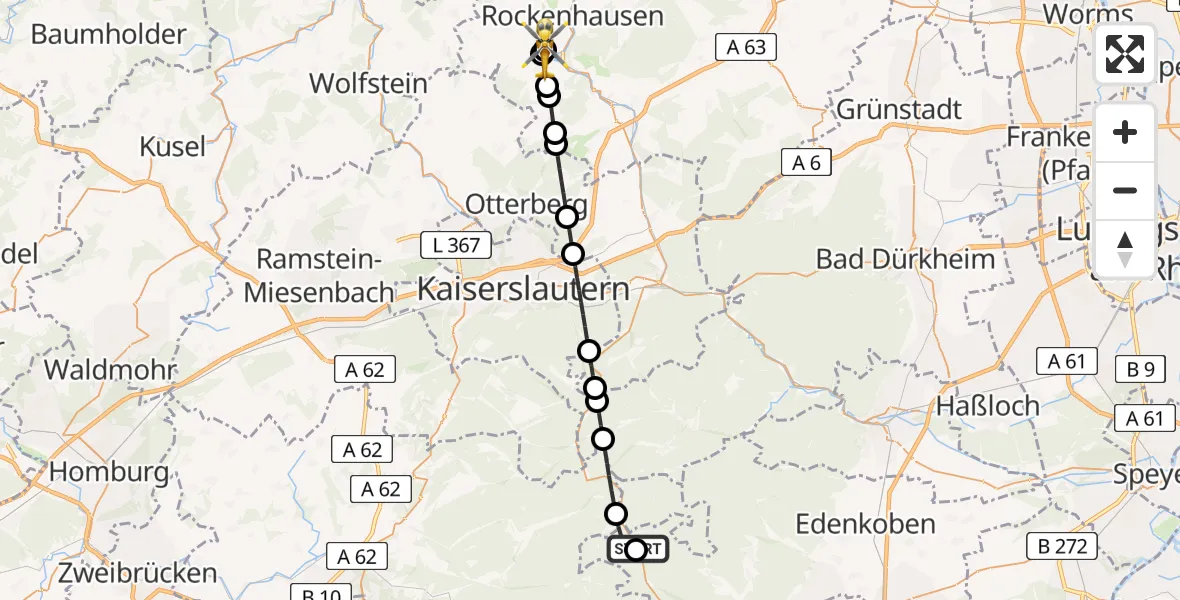 Flugroute Rettungshubschrauber Albersweiler - Imsweiler UL, 30 Mai 2026, 18:21