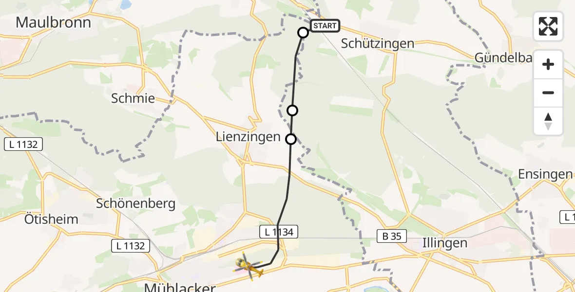 Flugroute Rettungshubschrauber Illingen - Mühlacker, 30 Mai 2026, 18:24