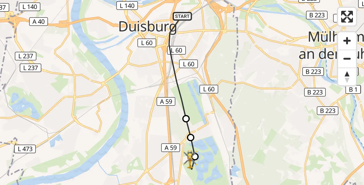 Flugroute Rettungshubschrauber Duisburg - Duisburg Air Rescue Hubschrauberlandeplatz (Christoph 9), 30 Mai 2026, 18:24