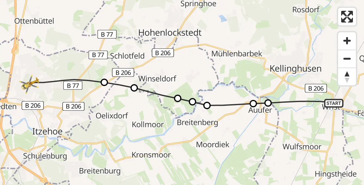Flugroute Rettungshubschrauber Wrist - Itzehoe, 30 Mai 2026, 18:27
