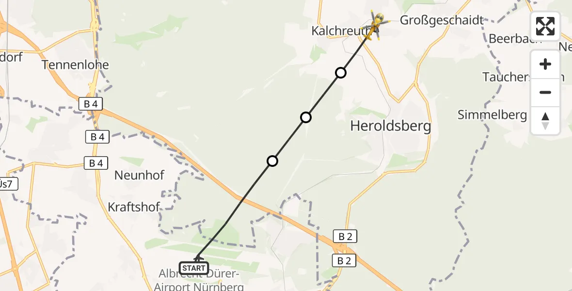 Flugroute Ambulanzhubschrauber Flughafen Nuremberg - Kalchreuth, 30 Mai 2026, 18:27