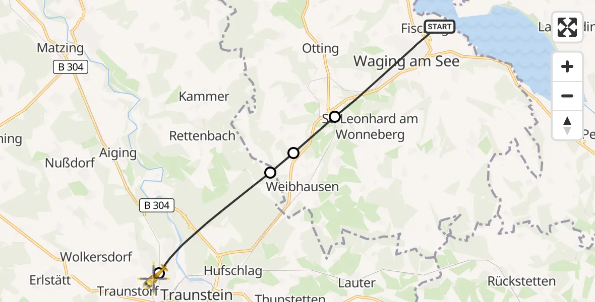 Flugroute Rettungshubschrauber Waging a.See - Traunstein Hospital, 30 Mai 2026, 18:34