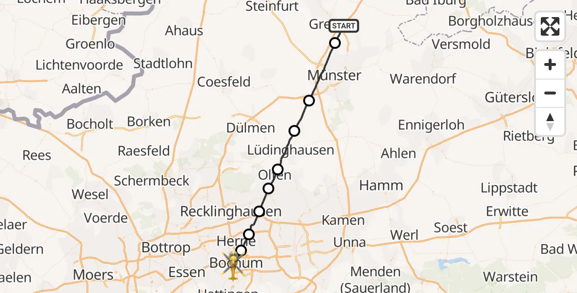 Flugroute Rettungshubschrauber Greven - Bochum, 30 Mai 2026, 18:39