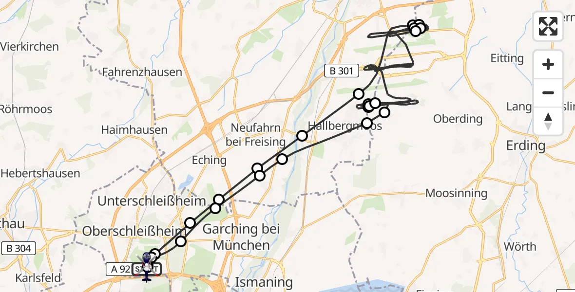 Flugroute Polizeihubschrauber Oberschleißheim - Oberschleißheim, 30 Mai 2026, 18:49