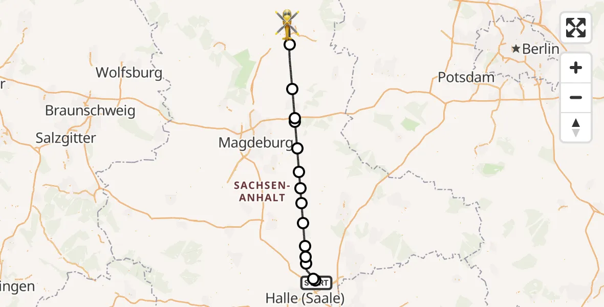 Flugroute Rettungshubschrauber Halle-Oppin Flugplatz - Stendal, 30 Mai 2026, 18:52