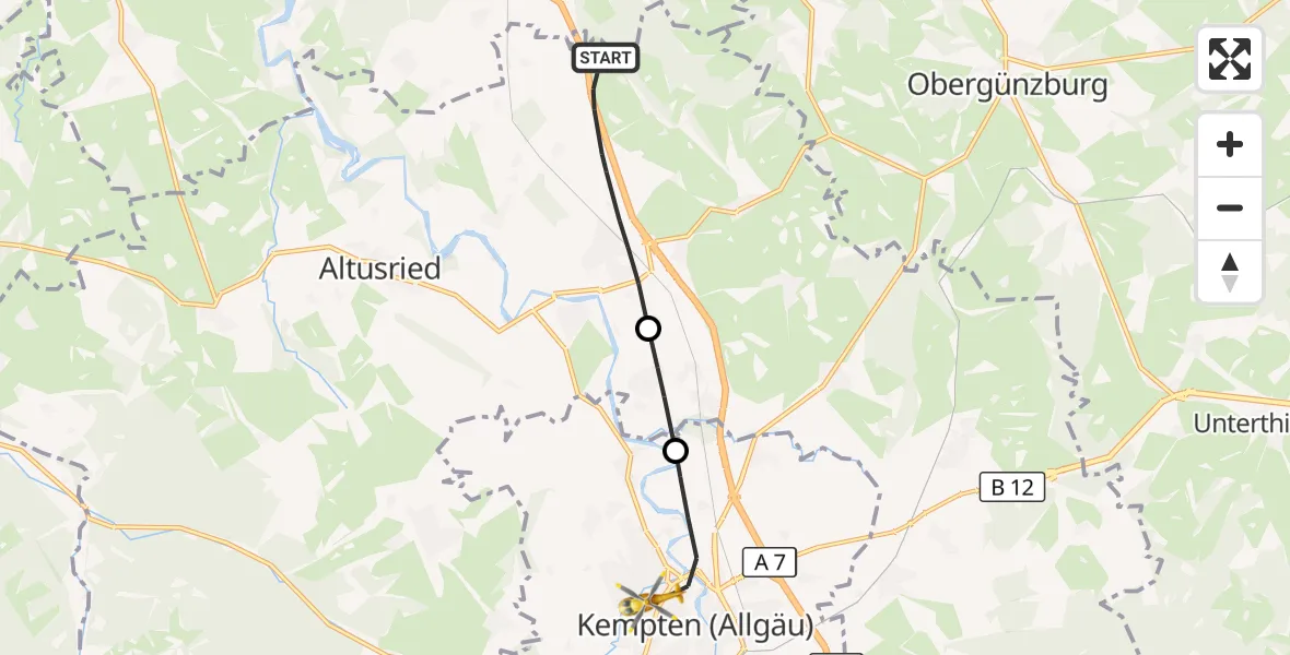 Flugroute Rettungshubschrauber Dietmannsried - Kempten (Allgäu), 30 Mai 2026, 18:56