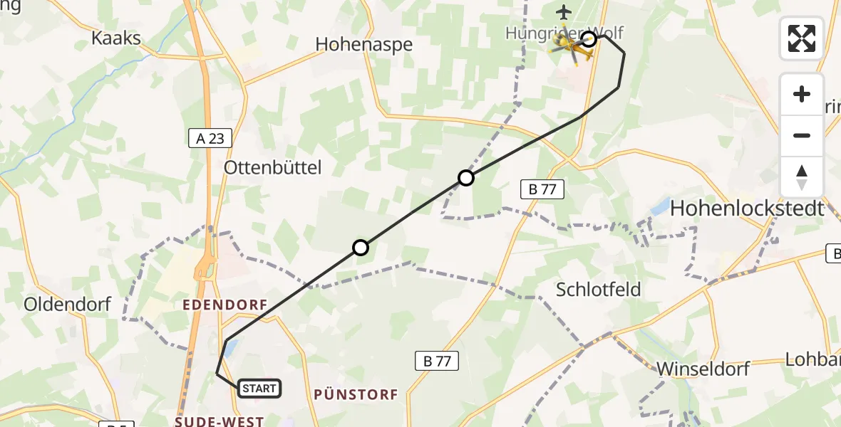 Flugroute Rettungshubschrauber Itzehoe - Itzehoe Hungriger Wolf Flugplatz, 30 Mai 2026, 18:59